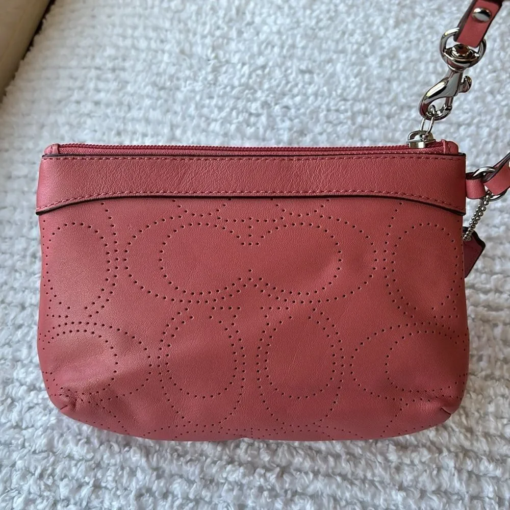Coach F47330 Perforated pink Leather Wristlet wallet‎ purse clutch